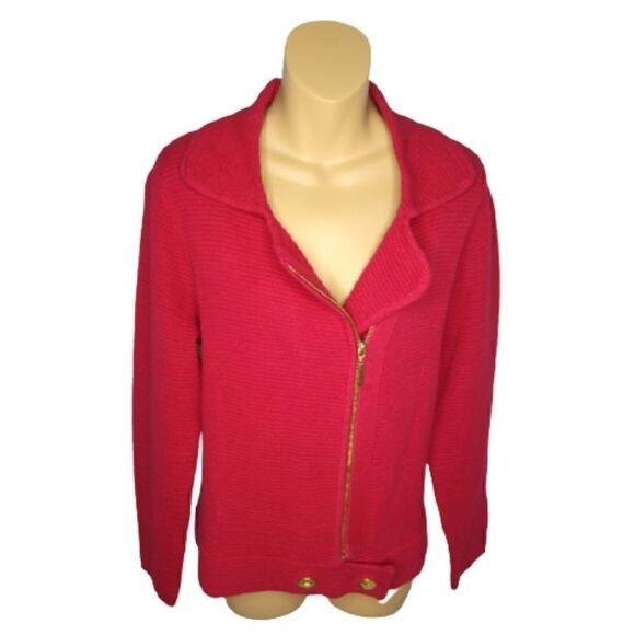 Chico's Red Moto Style Knit Jacket Size 1 / Misses SZ 8 - Picture 2 of 5